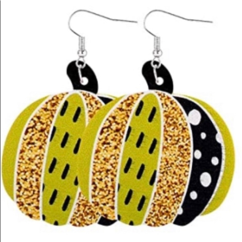 Fall Theme yellow and black abstract pumpkin earrings